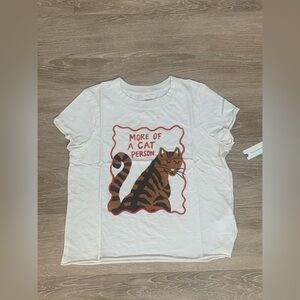 Anthropologie Cream “More of a Cat Person” Graphic Tee Size XXS